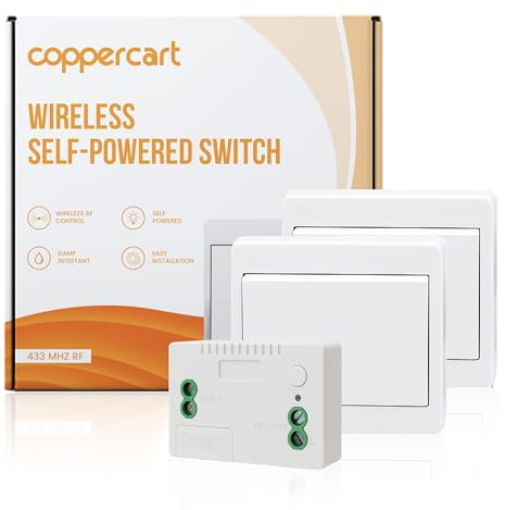 Interrupteur sans fil et sans pile – Kit 2 interrupteurs muraux + 1 récepteur – Installation facile et sans câblage – Fonctionne sans batterie – Compatible éclairage intérieur et extérieur – 100-230V