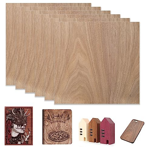 Madera contrachapada de nogal de 3 mm, 6 unidades de madera de nogal negro, 30 cm x 30 cm, placa de madera laminada láser sin tratar para manualidades, grabado láser, fresado CNC