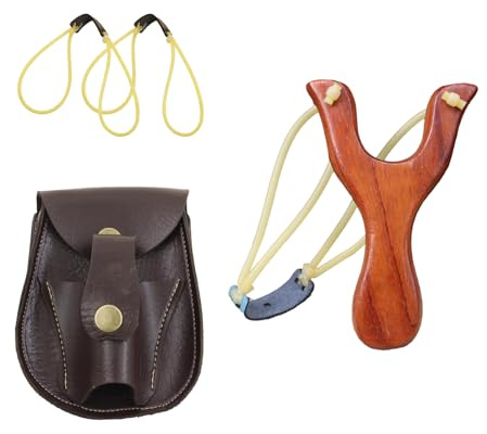 GO-CHUNRIQIN Set di giocattoli in legno con custodia in pelle e 2 elastici di ricambio, per bambini e adulti, ideale per caccia, campeggio, escursionismo, zaino in spalla e divertimento all'aperto