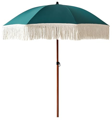 Parasol de Plage bohème de 1,8 m avec Franges, Protection UPF 50+, Pliable, avec mât en Bois de qualité supérieure, idéal pour Les Vacances en Plein air, la Piscine, la Table de Jardin