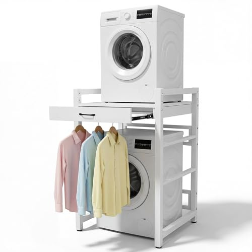 Yigowyigo Waschmaschinenregal, Schrank für Waschmaschine und Trockner, 250kg Tragfähigkeit, Höhenverstellbarer Waschturm Waschmaschinenschrank für Badezimmer Balkon, 75x65x105cm
