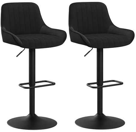 WOLTU Barhocker 2er Set, Höhenverstellbar und 360° Drehbar, Barstuhl mit Rückenlehne und Fußstütze, für Küche Bar Esszimmer, Milchzarter Plüsch, Schwarz