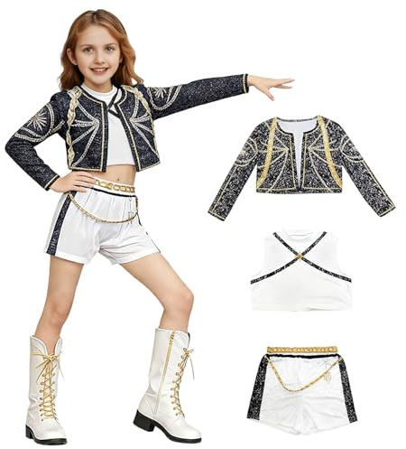 Hun-ters Ru-mi Disfraz para niños, juego completo, uniforme de cosplay, para niñas, inspirado en Rumi, Mira, Zoey & Huntrix, juego de rol, disfraz para Halloween, fiesta y carnaval, apto para 3 a 16
