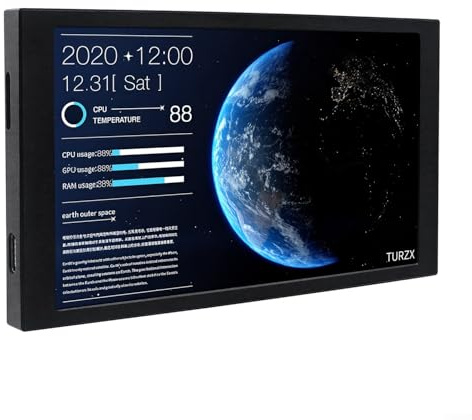 TURZX - Schermo LCD IPS da 5,2 pollici, display secondario, risoluzione 1280 x 800, monitor LCD da tavolo, estendere monitor con slot per schede di tipo C e TF per Windows 10/11 (nero)