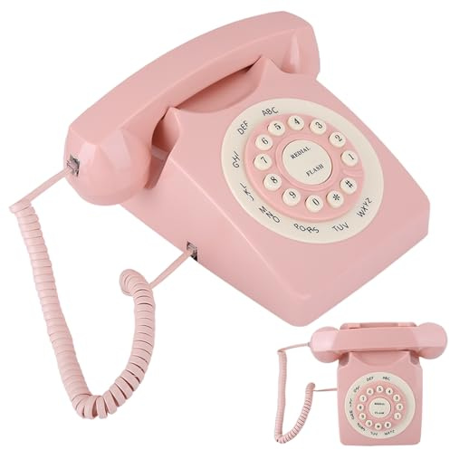 Dioche Telefoni retrò Telefono Vintage - Telefono Cablato con qualità di Chiamata Ad Alta Definizione per Ufficio Domestico - Design retrò Rosa - Materiale ABS Resistente - Tastierino Numerico