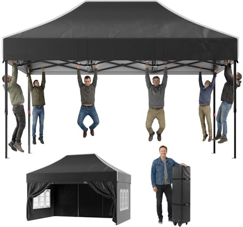 JUMMICO Pavillon Pliable 3x3m Robust pour Conditions Extrêmes｜Toit Pointu & Oxford 110g à Revêtement Argenté｜Fixation Renforcée｜Plus d'Espace de Rangement & de Stabilité