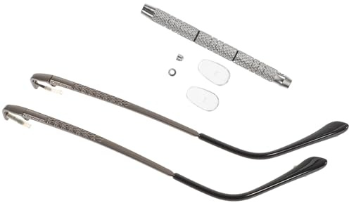 ROMISBABA Kit de Réparation Lunettes Vue Complet Branches de Remplacement Métal Couleur Gunmetal, Vis et Tournevis, Plaquettes Nasales Noires Antidérapantes, Adapté Lunettes Plusieurs styles