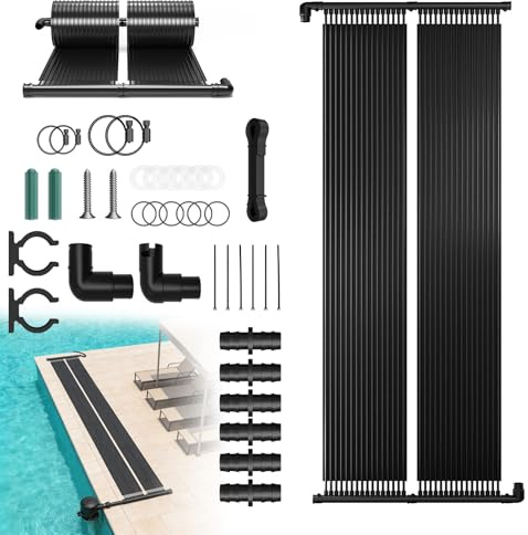 LZQ Ensemble de chauffage solaire pour piscine 500x70 cm, système de chauffage solaire, absorbeur solaire pour piscine, capteur solaire avec colliers de serrage et raccords de tuyau, modulaire, tapis
