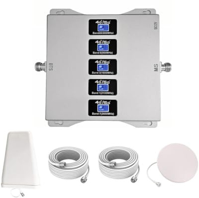 KKBSTR Amplificatore Segnale Cellulare, Ripetitore Segnale Cellulare 5 Bande 800/900/1800/2100/2600MHz, Migliora il Tuo Segnale 2G/3G/4G