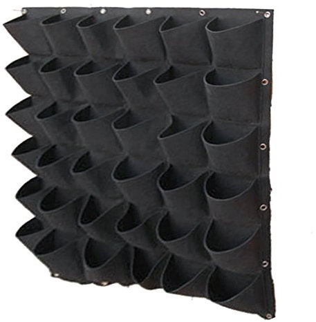 Support mural vertical pour pots de fleurs, support de jardinage avec sacs de culture en feutre à suspendre au mur, convient pour l’intérieur ou l’extérieur 36 Pockets Noir