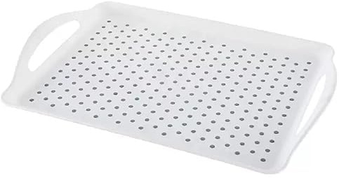Bandeja de servir rectangular plástico antideslizante grande de 45 cm, con asas blanco