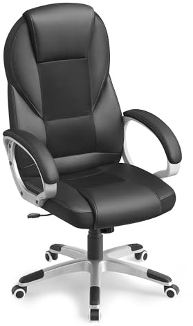 SONGMICS Executive Office Chair with High Back, Durable and Stable, Height Adjustable, Ergonomic, Black, OBG22BUK, 73 x 70 x (112-122) cm, 777OBG22BUK