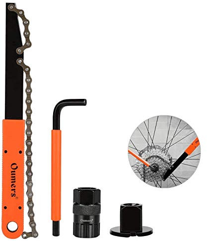 Oumers Bike Cassette Removal Tool with Chain Whip and Auxiliary Wrench Bicycle Sprocket Removal Tools, Bicycle Cassette Lock Ring Removal Freewheel Remover Wrench Sprocket Remover
