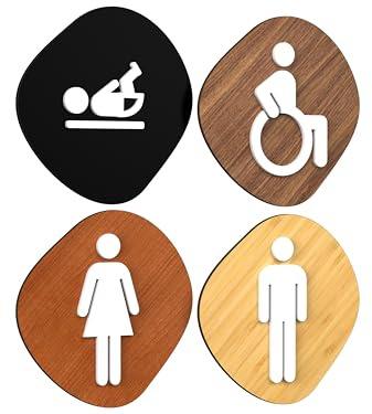 Signs - Classic, Set 4X- Geprägte Toiletten Schild Türen - Türschild WC Damen Herren Behinderten Wickeltisch - Schild Mann Frau Wickelraum Türschild (Stein)