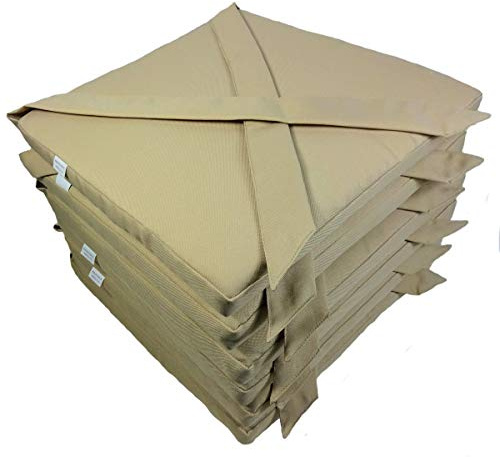 Rattani Set 6 x Stuhlkissen/Sitzkissen Marina Eckig mit Schleife 40 x 40 cm Dicke 5 cm, Fb. beige - Made in EU