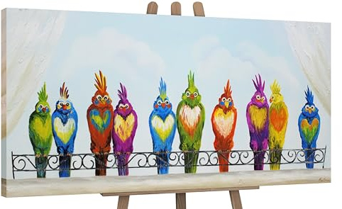 YS-Art Acrylbilder auf Leinwand lustige Vögel moderne fürs leuchtend bunt