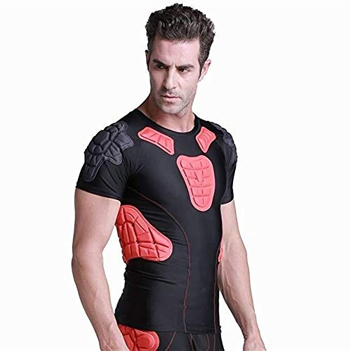 Guhui Rembourré Compression Shirt Homme de Protection T-Shirt Rib Plastron for Le Football Paintball Baseball (Color : Red, Size : XXL)