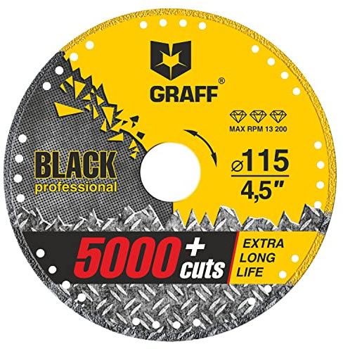 GRAFF Disco da Taglio Black per Smerigliatrice Angolare – Dischi da Taglio in Metallo e Acciaio Inossidabile – Disco flessibile per Metallo a Parete Sottile,Tubi e Profili in Metallo, Ferro 115mm