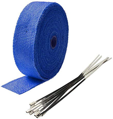 Mintice 5CM X 5M Fiberglass Roll Blue Racing Exhaust Heat Header Pipe Wrap Tape Shield Sleeve Thermal Protection 6 Locking Ties Car Motorcycle