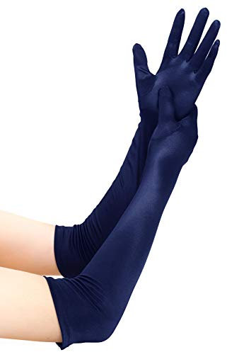 EORUBE 1920s Handschuhe für Damen Ellenbogen Lange Satin Handschuhe Party Kostüm (Marineblau)