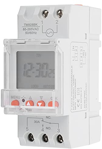 Programmable Timer Switch, 85‑265V 30A Timer Switch 24hrs LCD backlight display Din Rail Timer Switch,for lamps, lighting equipment,etc