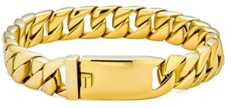 Bling Jewelry Heavy Solid Miami Curb Chain Link Bracelet Silver Tone Stainless Steel Men Teens 8.5 Inch 10MM
