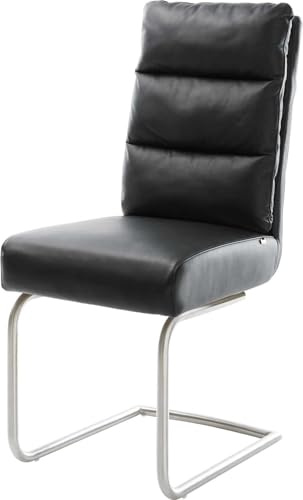 DELIFE Schwingstuhl Pela-Flex Freischwinger rund Edelstahl Echt-Leder Schwarz Taschenfederkern