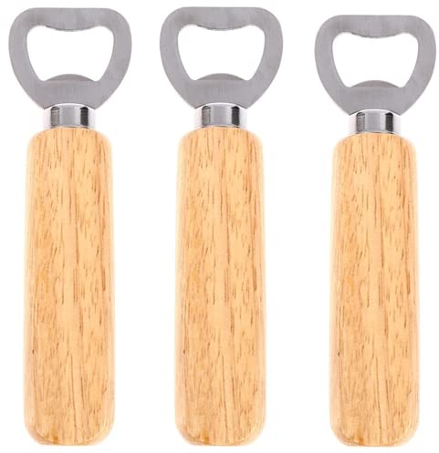 LONGSHUNXING 3 Pcs Wooden Handle Bottle Opener, Personalised Wooden Handle Beer Bottle Opener for Bottle Cap Tools, Beer Gift for Men
