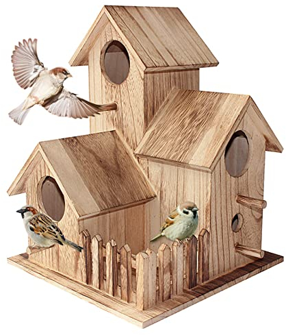 3 StüCk Nistkasten VöGel, 20*15*15cm-VogelhäUschen, HöLzerne Vogel Nistkasten Bausatz, Einflugloch Zum AufhäNgen, Vogelhaus Mit StäNder Wetterfest, Nistkasten FüR Meisen & KleinvöGel (retro)