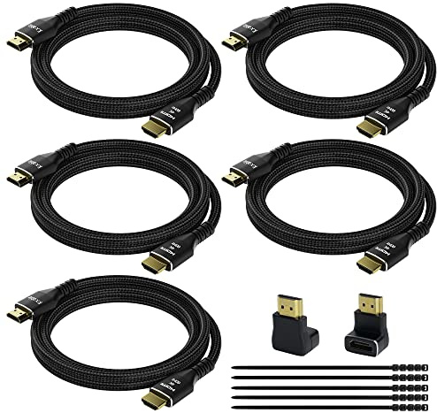 4K HDMI Cable 2 Feet (5 Pack), Ultra HD HDMI 2.0 Cable, Nylon Braided & Gold-Plated Connectors, 4K @ 60Hz, 2K ,1080P, HDCP 2.2, ARC, Bulk HDMI Cables for Laptop, Monitors, HDTV, PS5, Xbox One & More