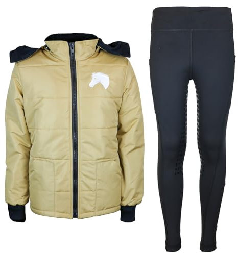 MS-Trachten Reitset Kinder Reitjacke Mia Gold mit Reitleggings Schwarz (158/164)