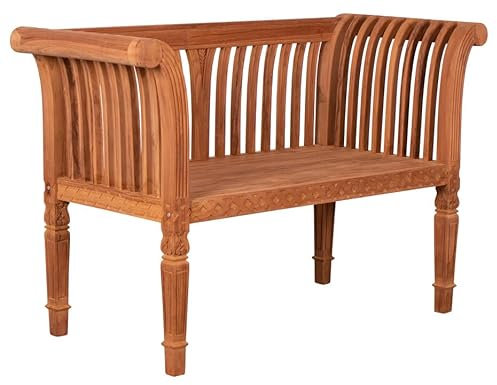 MR. DEKO® Gartenbank Newport Teakholz | Holzbank mit Lehne | Friesenbank für draußen | 2-Sitzer 130x57x86 cm | Sitzbank Teak massiv & wetterfest für Garten Balkon Terrasse | Parkbank zum Relaxen