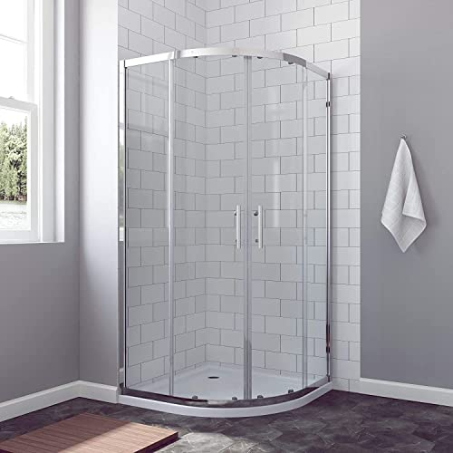 Viertelkreis Duschkabine Runddusche 80x80cm mit Schiebetüren Eckeinstieg Duschabtrennung Duschwand Dusche Radius 55cm aus 6mm ESG Glas Höhe 185cm Klarglas matt silber Viertelkreisdusche Vollrahmen
