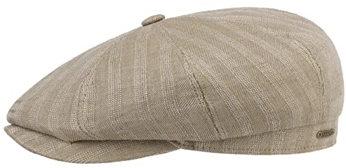 Stetson Hatteras Structured Linen Flatcap Zeitlose Mütze Klassisch gestreift Luftig leicht Herren Frühjahr Sommer Made in The EU beige 60 cm