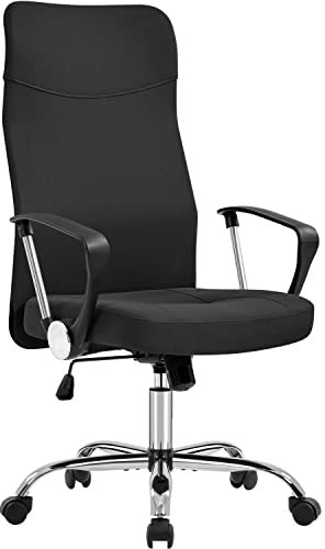 Yaheetech Bürostuhl, ergonomischer Schreibtischstuhl, chefsessel Computerstuhl, 360° Drehstuhl mit kopfstütze, Hohe Netzrückenlehne integrierte Lordosenstütze, Große Sitzfläche Schwarz