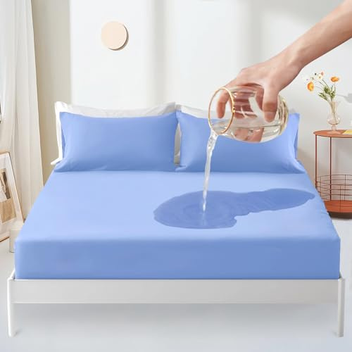 Sufdari Matratzenschoner wasserdicht 90x200cm spannbettlaken, Atmungsaktive Matratzenauflage, Inkontinenzauflage, Wasserundurchlässiger Matratzen-Schutz Nässeschutz Spannbetttuch -Blau(2 Stück)