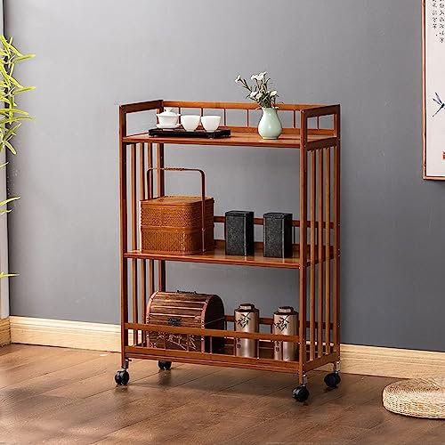XIAOZHUANGXIONG Rollwagen mit Schubladen, Gesunder Bambus, Klassische Form, Leicht zu Reinigen, Dreistufiger Trolley mit Retro-Griffen und Stabilen Rollen (Size : 68 * 29 * 95cm, Color : No Drawer)