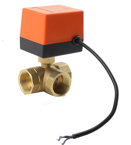 MECUTP 3 Wege Kugelhahn Elektrisch | Motorisiertes Kugelventil, DN20 Motorkugelhahn 220V Motorventil Messing Absperrventil, Umschaltventil Dreiwegeventil Für Flusssteuerung