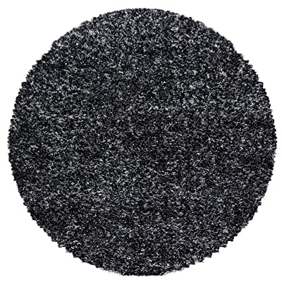 Carpetsale24 Runder Hochflor Teppich Ø 160 cm Anthrazit – Meliertes Design, Weich & Pflegeleicht, Shaggy Teppich mit Jute-Rücken – Perfekt für Wohnzimmer
