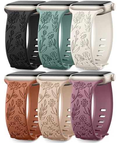 Wepro 6 Stück Floral Silikon Armband Kompatibel Mit Apple Watch 40mm 41mm 38mm 42mm Damen, Weiches Niedliches Muster Sport für iWatch Series 10 9 8 7 6 5 4 SE, Set A