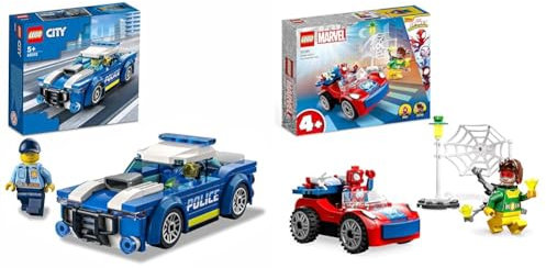 LEGO 60312 City Police Car Toy for Kids 5 plus Years Old with Officer Minifigure, Small & 10789 Marvel Spider-Man's Car and Doc Ock Set, Spidey and His Amazing Friends Buildable Toy