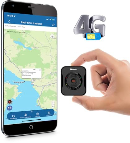TKMARS 4G Mini GPS-Tracker with SIM-Karte, APP & Webplattform ohne ABO, Echtzeit-Ortungsgerät mit SOS, LKW Peilsender mit Magnet- und Clip-Rückseite