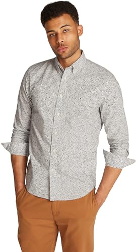 Tommy Hilfiger Chemise Homme Flex Poplin en Coton, Multicolore (Ivory Petal/Night Sky Prt), 3XL