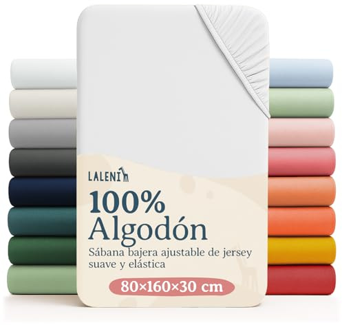 Laleni Sabana Bajera 80x160x30cm Oeko-Tex - sabanaja Bajera 100% Algodon para Cama de Infantil Set de 2-Transpirable Jersey Bebé, 130 g/m² - para Cuna Bebe Color Blanco