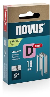NOVUS TOOLS Agrafes en fil plat de type 53F, pointe en D, 18 mm, 600 pièces | Agrafes galvanisées pour la fixation de griffes pour bois profilés │ Pointes en D augmentent la résistance à l’arrachement