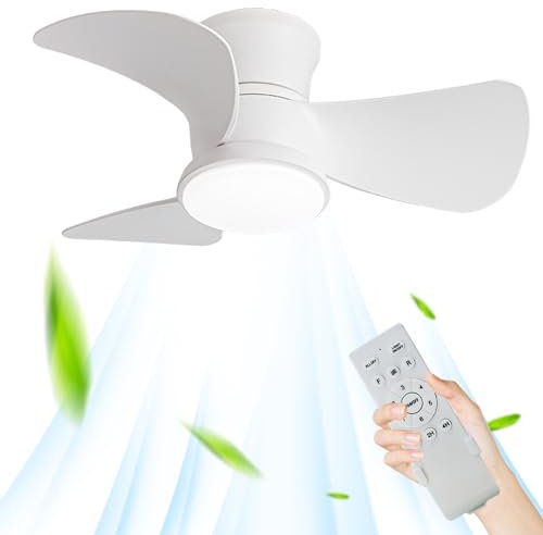TuoyuanW 31in Ceiling Fans with Lights 24w Led Dimmable Bedroom Fan Light Ceiling Vintage Small 6 Speed Silent Ceiling Fan Lamps Dc Reversible Timer Fan Lights for Living Room Ceiling-White
