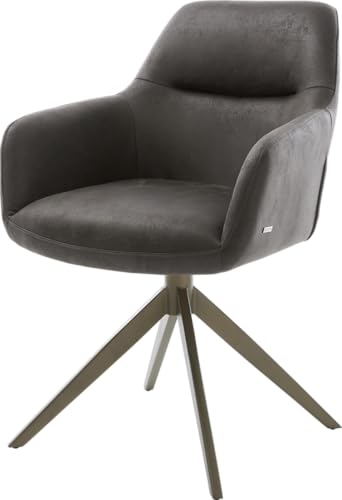 Esszimmerstuhl Pejo-Flex Kreuzgestell breit Effektfinish Titan Mikrofaser Anthrazit Vintage 360° drehbar Taschenfederkern