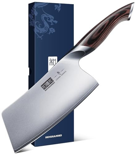 HOSHANHO 18cm Hackmesser, Scharfes Profi Hackmesser Kochmesser Edelstahl Fleichmesser, Mehrzweck Chinesisches Kochmesser mit Ergonomischem Griff für Küche und Restaurant