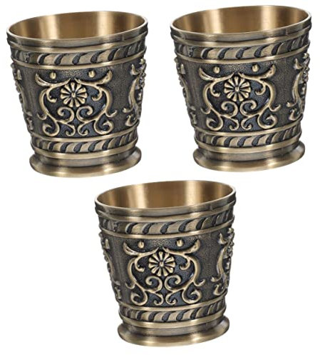 Amosfun 3pcs Smooth Liquor Cup Vintage Metal Tea Cup Large Capacity Home Supplies