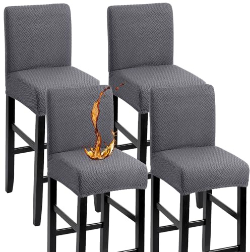 YISUN Vattentät barstol, överdrag, stolskydd, stretch, barstol, överdrag med ryggstöd, avtagbart tvättbart stolskydd, barstol för kort snurrstol, matrumsstol, bar, pall (set om 4)